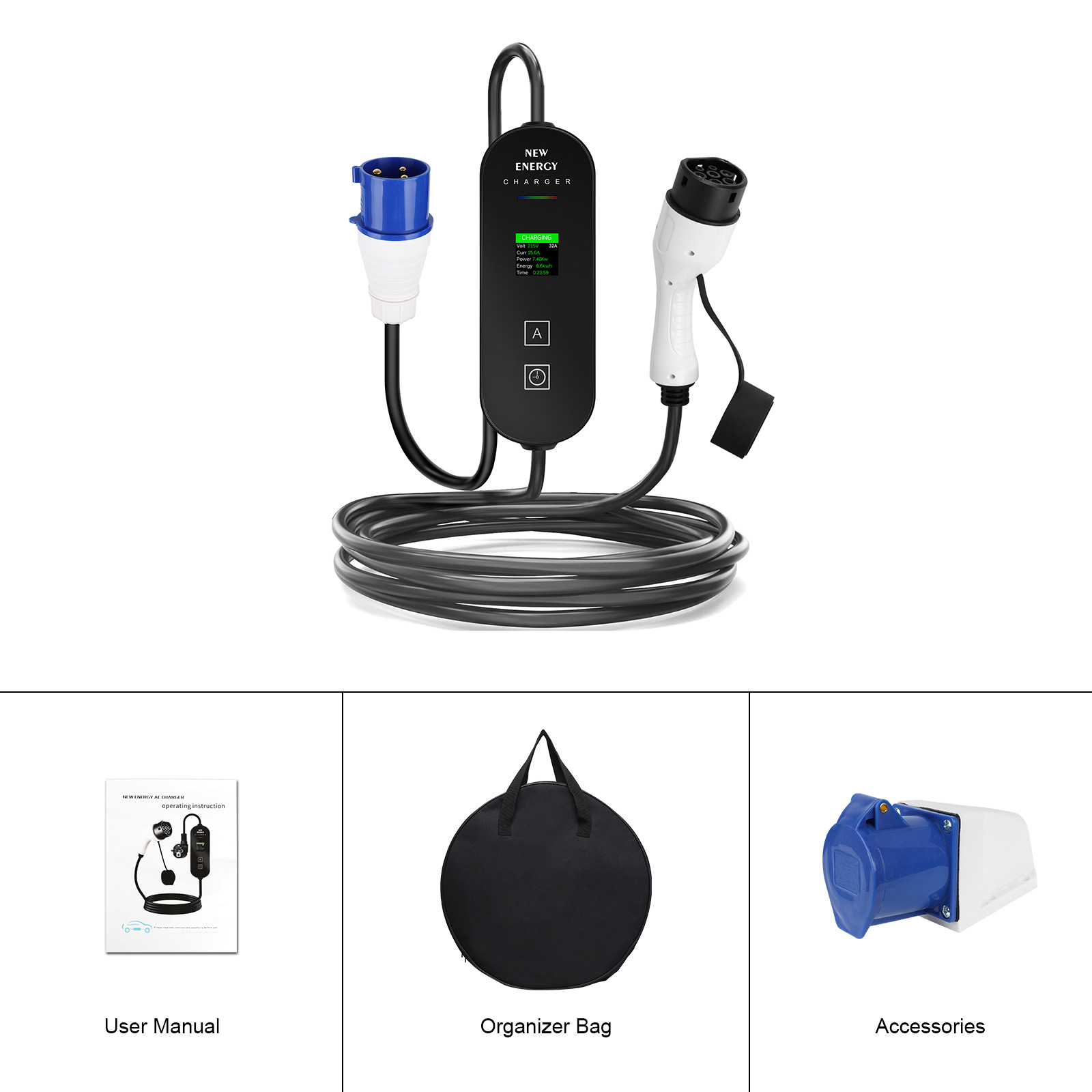 EU/UK Plug CEE 32A/16A Portabl - огляд і ціна Portable Ev Charger 32A Type 2 Cee Plug