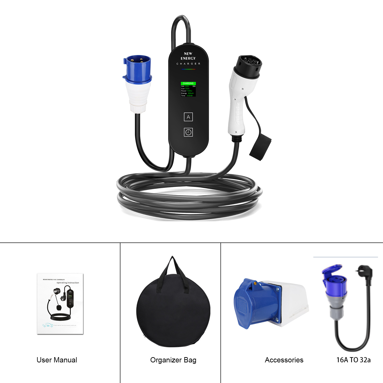 EU/UK Plug CEE 32A/16A Portabl - огляд і ціна Portable Ev Charger 32A Type 2 Cee Plug