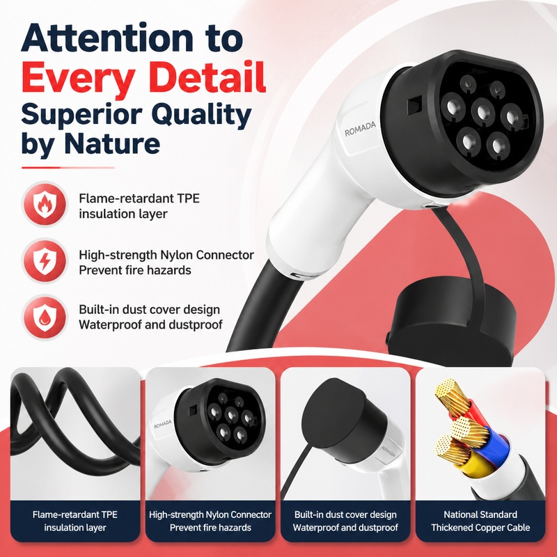 7KW ROMADA Electric Vehicle Po - огляд і ціна Portable Ev Charger 32A Type 2 Cee Plug